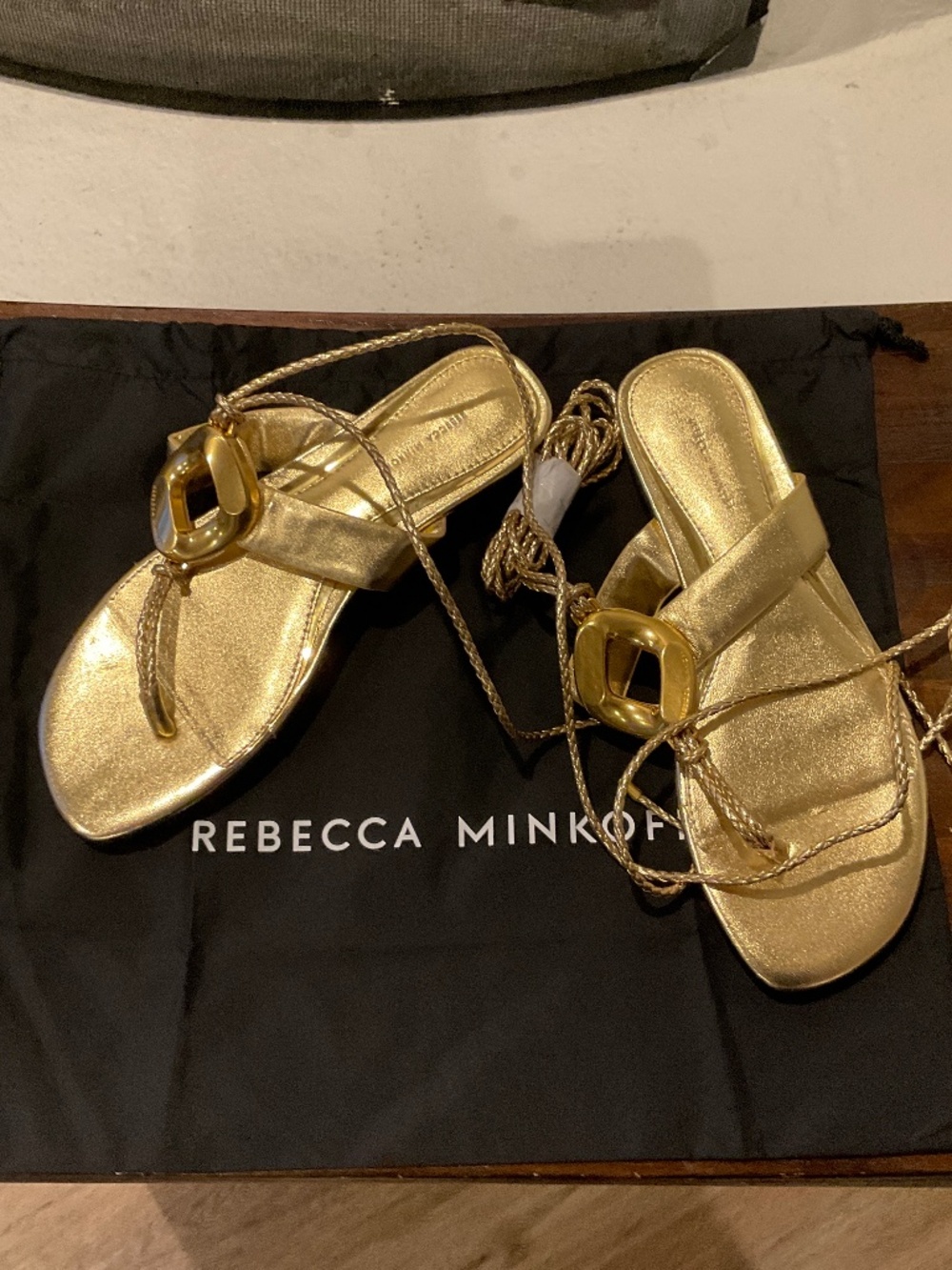 Rebecca Minkoff G Ankle Wrap Sandal Gold Leather Size 7